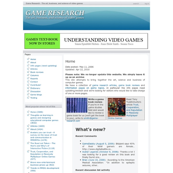 Game Research - The art, business, and science of video games » Home