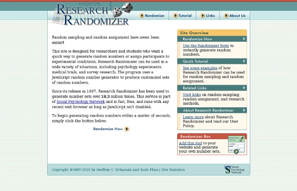 Research Randomizer: Free Random Sampling and Random Assignment