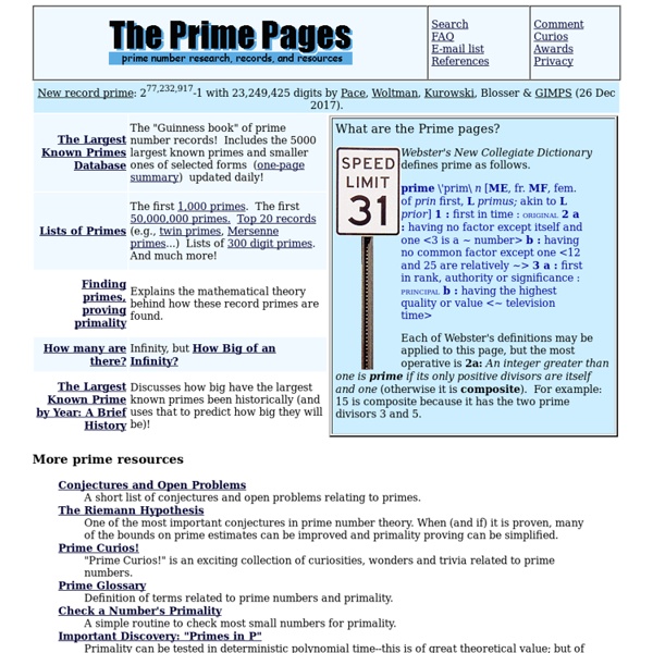 The Prime Pages (prime number research, records and resources)