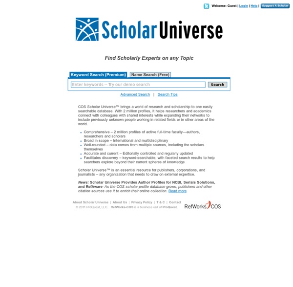 Scholar Universe - Database of scholar profiles for published academic faculty, medical researchers and scientific experts