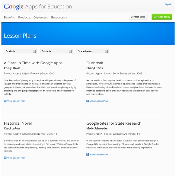 Apps K-12 Lesson Plans using Docs, Sites, and Calendar.