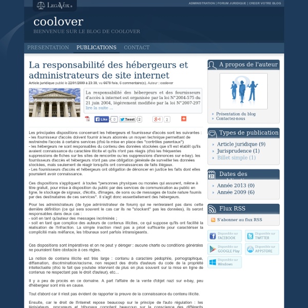 La responsabilité des hébergeurs et administrateurs de site internet - Coolover
