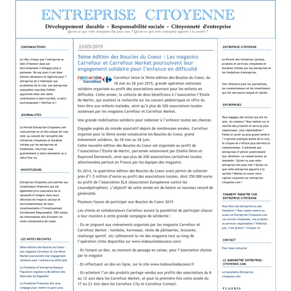 Entreprise Citoyenne - Responsabilité sociale, citoyenneté et développement durable des entreprises et fondations d'entreprise