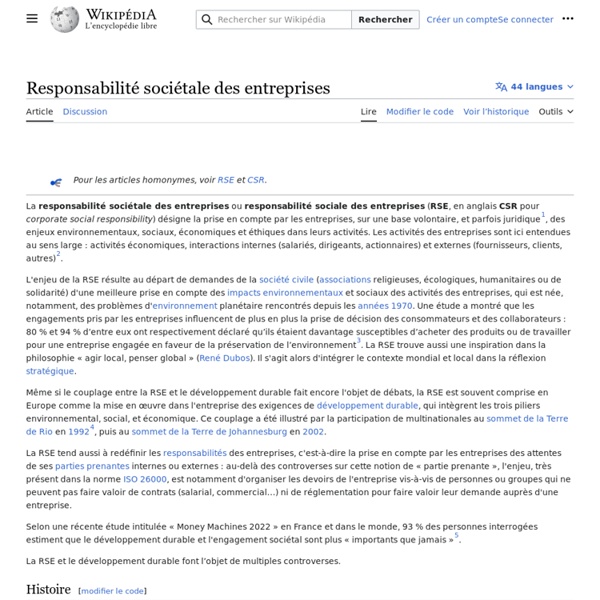 Wikipédia - Responsabilité sociétale des entreprises