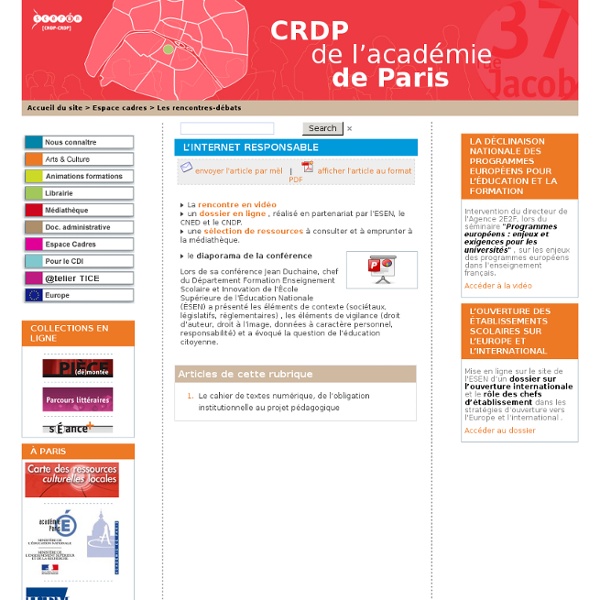 L'internet responsable - CRDP de Paris - Centre Régional de Documentation Pédagogique de Paris