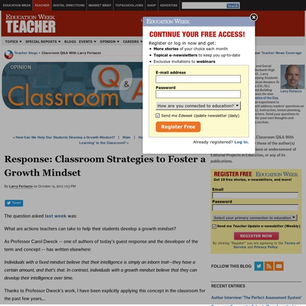 Response: Classroom Strategies to Foster a Growth Mindset - Classroom Q&A With Larry Ferlazzo