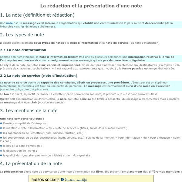 Fiche ressource- La rédaction et la présentation d’une note de service