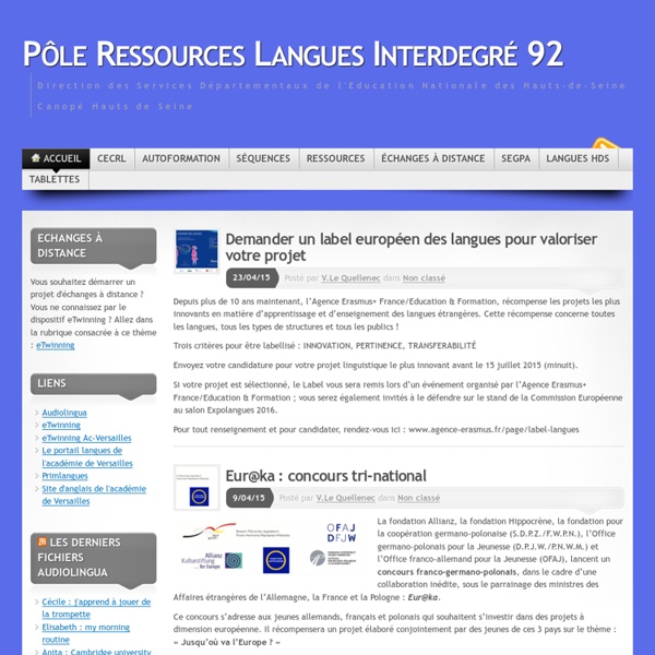 Pôle Ressources Langues Interdegré 92 « Direction des Services Départementaux de l'Education Nationale des Hauts-de-Seine Canopé Hauts de Seine