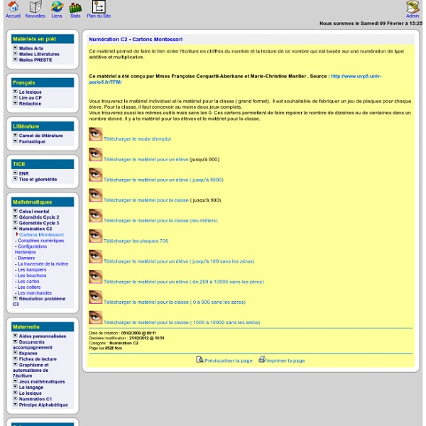 Les ressources de l'Inspection de Montivilliers - Numération C2 - Cartons Montessori