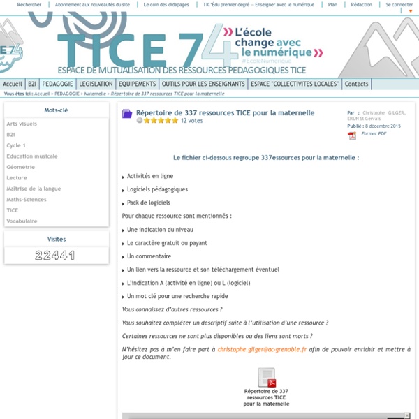 Tice 74 - Site des ressources pédagogiques TICE - Répertoire de 340 ressources TICE pour la maternelle
