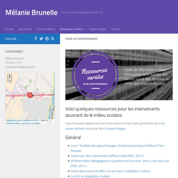 Ressources pour les intervenants - Mélanie Brunelle