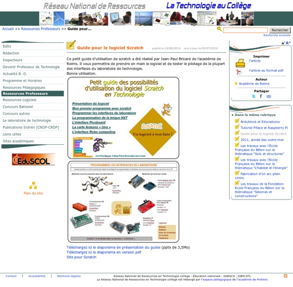 Guide pour le logiciel Scratch- Réseau National de Ressources Technologie en collège