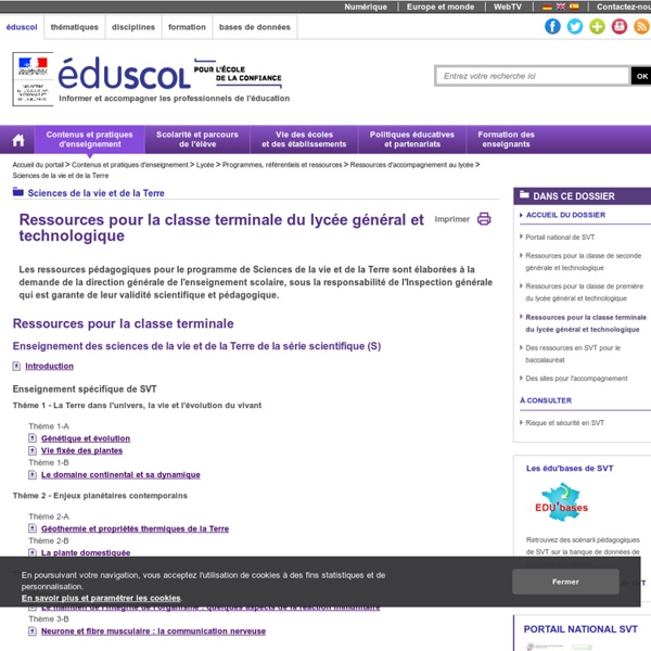 Sciences de la vie et de la Terre - Ressources pour la classe terminale du lycée général et technologique