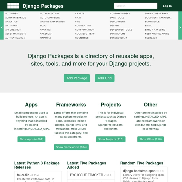 Django Packages : django reusable apps, sites and tools directory