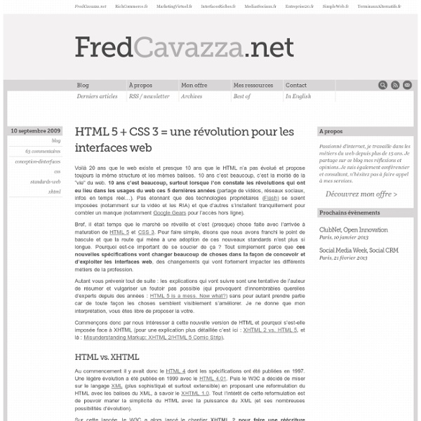 HTML 5 + CSS 3 = une révolution pour les interfaces Web