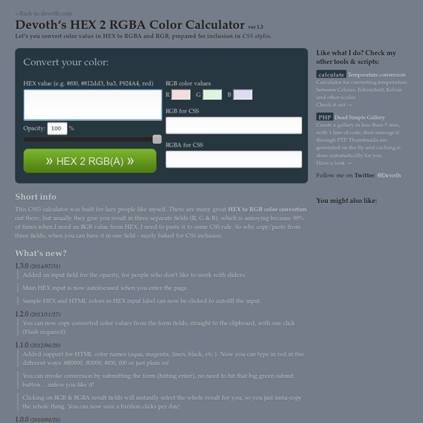 Devoth's HEX 2 RGBA Color Calculator