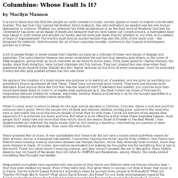 Rolling Stone : Columbine: Whose Fault Is It?