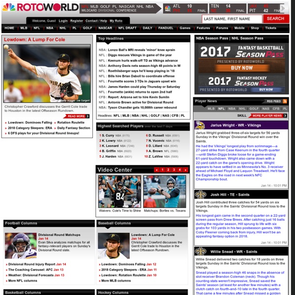 Rotoworld - Fantasy Baseball, Basketball, Football, Baseball and Hockey. Draft guide, news, projections, cheatsheets, depth charts and more.