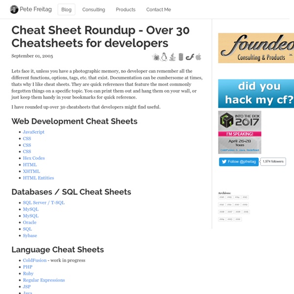 Cheat Sheet Roundup - Over 30 Cheatsheets for developers
