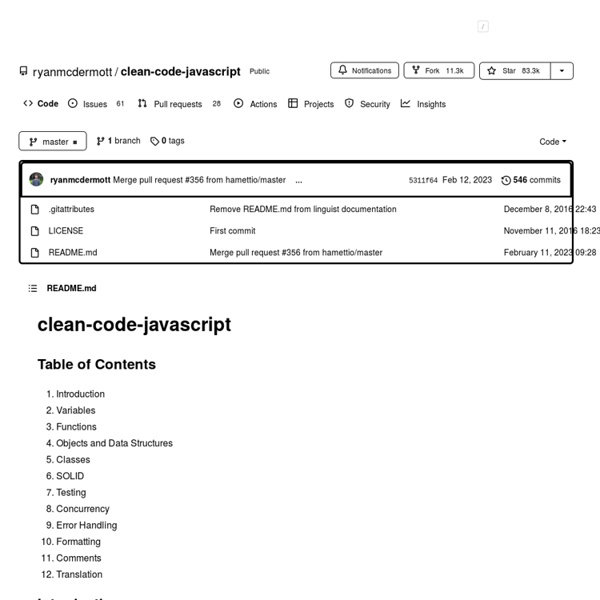 Ryanmcdermott/clean-code-javascript: Clean Code concepts adapted for JavaScript