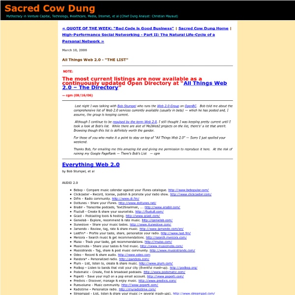 Sacred Cow Dung: All Things Web 2.0 - "THE LIST"