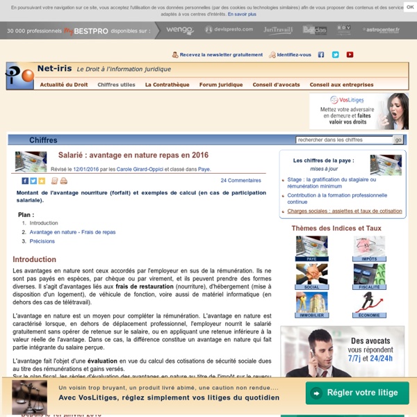 Salarié : avantage en nature repas en 2016