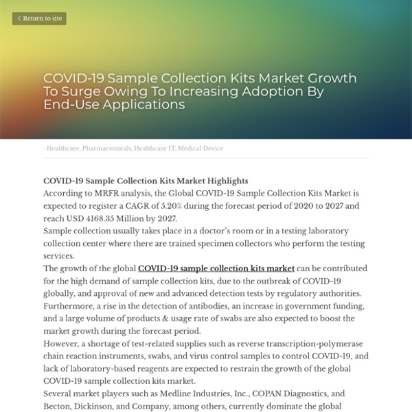 COVID-19 Sample Collection Kits Market Growth To Surge ...