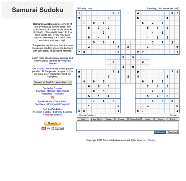 A free samurai sudoku puzzle to play online.