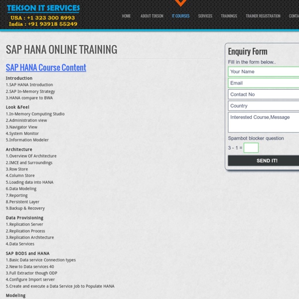 Online SAP HANA Training in USA UK