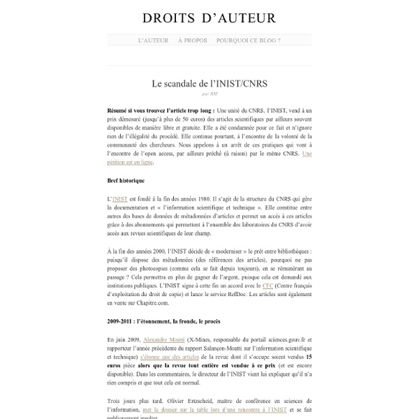 Le scandale de l’INIST/CNRS « Droits d’auteur