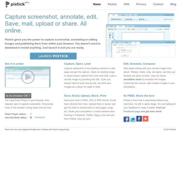 Pixtick - Web app for screenshot capture, image annotation, editing and publishing