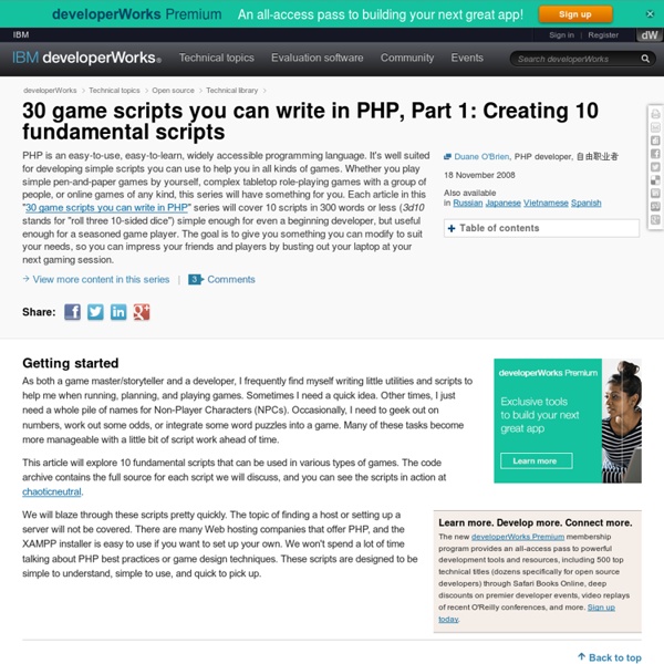 30 game scripts you can write in PHP, Part 1: Creating 10 fundamental scripts