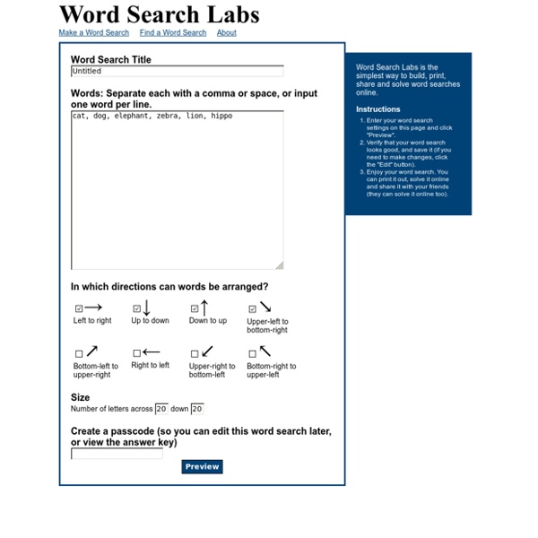 Word Search Labs - Build, Print and Solve Word Searches for Free