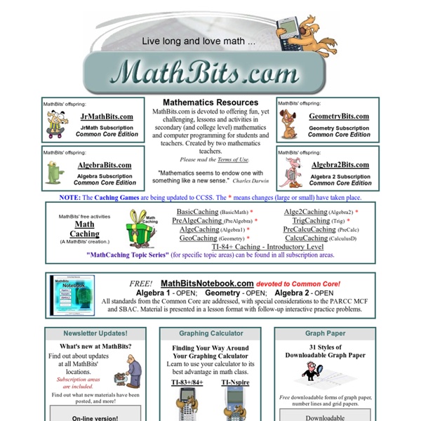 Math Bits Secondary Math Resources with the Common Core