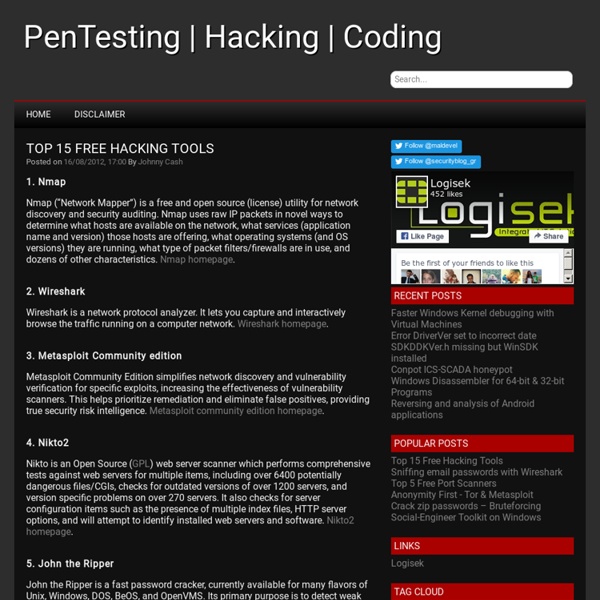 Top 15 Open Source/Free Security/Hacking Tools