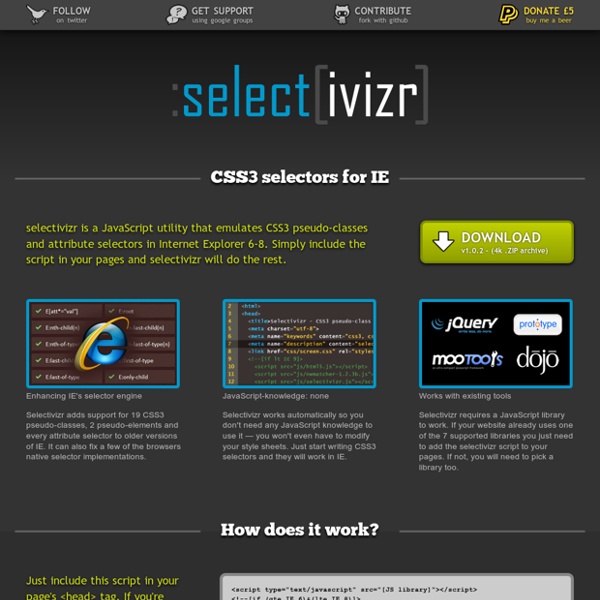 Selectivizr - CSS3 pseudo-class and attribute selectors for IE 6-8