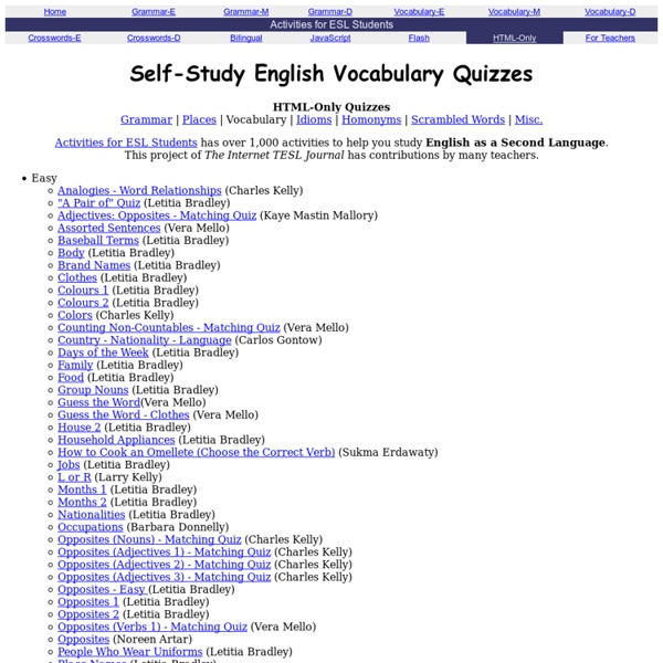 Self-Study Vocabulary Quizzes (ESL, EFL)
