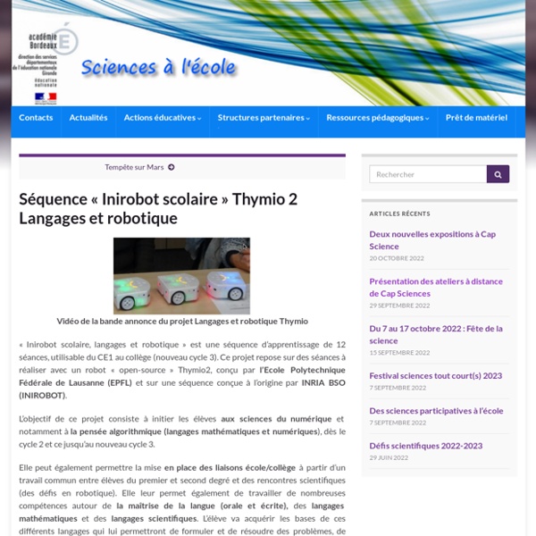 Séquence « Inirobot scolaire » Thymio 2 Langages et robotique » Pôle sciences et technologie de la Gironde
