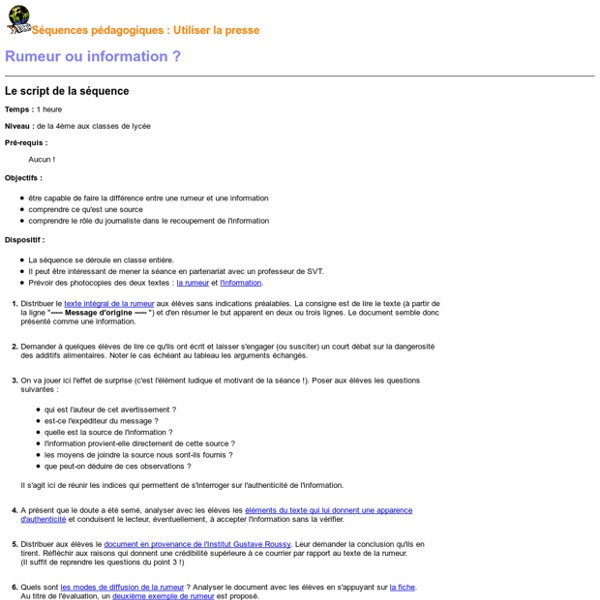 Séquence Rumeur ou information Pearltrees