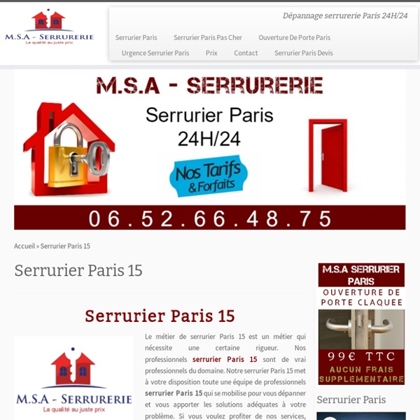 Serrurier Paris 15 - Dépannage D'urgence 78€ TTC