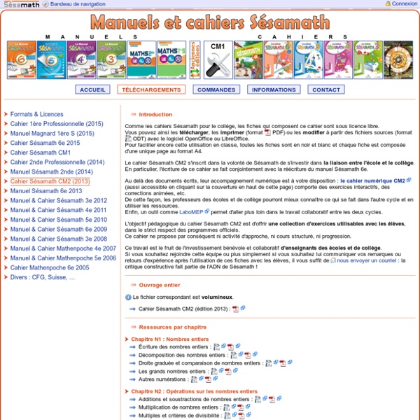 Manuels et Cahiers Sésamath - Téléchargements - Cahier Sésamath CM2 (2013)