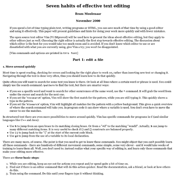 Vim: Seven habits of effective text editing
