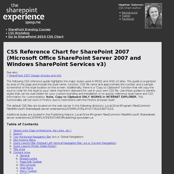 SharePoint Bootcamp - Heather Solomon - SharePoint 2007 CSS Reference Chart
