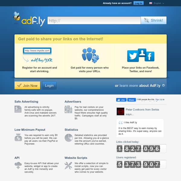 AdFly - The URL shortener service that pays you! Earn money for every visitor to your links.