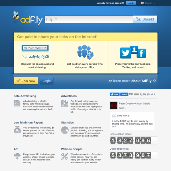 AdFly - The URL shortener service that pays you! Earn money for every visitor to your links.