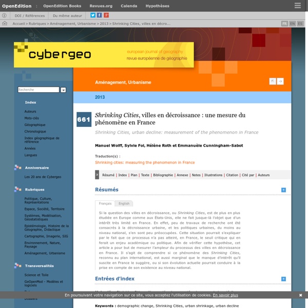 Shrinking Cities, villes en décroissance : une mesure du phénomène en France