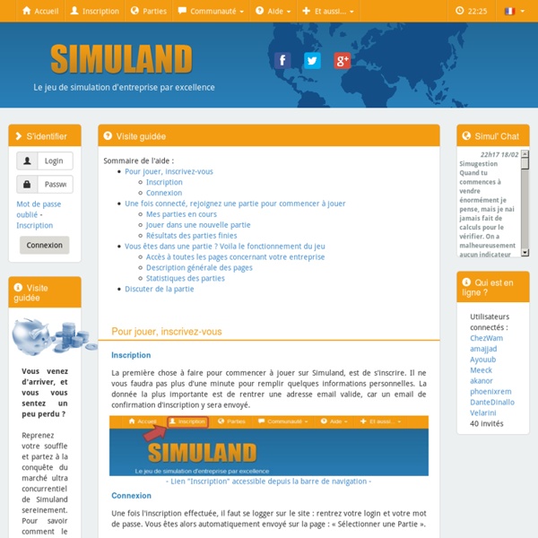 Aide : Visite guidée - Simuland.net - n°1 de la simulation d'entreprise en ligne