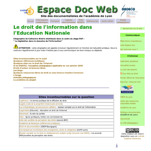 Ressources métier : sitographie sur le droit de l'information- Espace Doc Web - Académie de Lyon