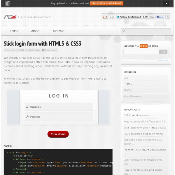 Slick login form with HTML5 & CSS3