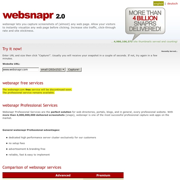 Snapshots - websnapr - Website Thumbnails For Your Website